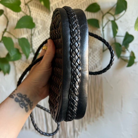 Vintage Woven Leather Crossbody Bag Boho Basket Weave Mini Purse - Picture 5 of 9